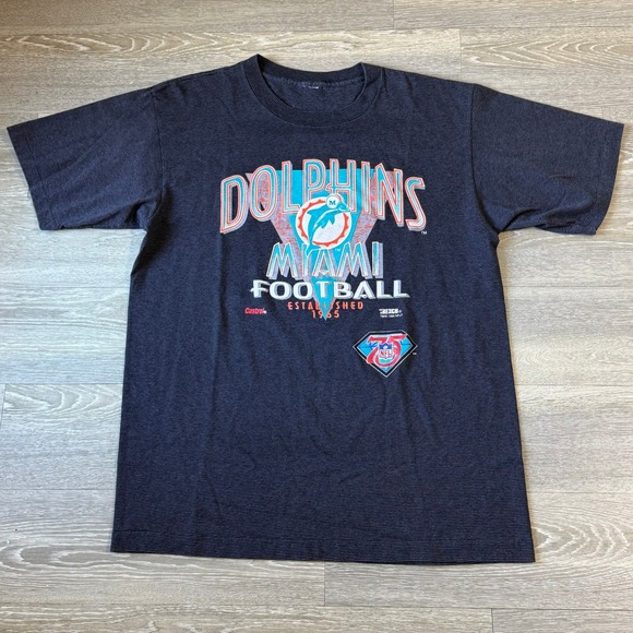 Vintage 90s Miami Dolphins NFL T-Shirt Black Striped XL Football - Picture 1 of 6